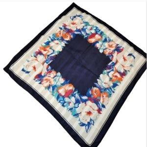 Large Floral Navy Printed Square Head Neck Scarf
